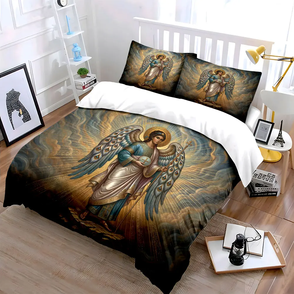 3pcs Holy angel with radiant wings Duvet Cover Set with 3D Printing Design Soft Polyester Bedding Set All-Season Comfort