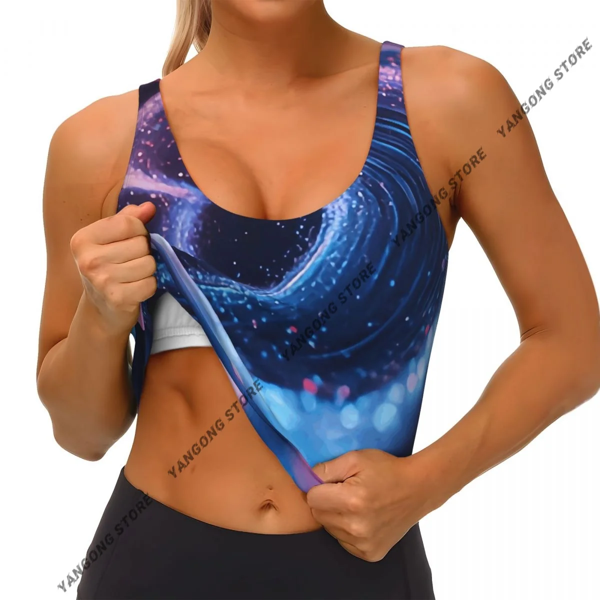 Débardeur de sport sexy pour femme avec particules luminescentes en spirale, style streetwear féminin, lingerie de sport, tee-shirt court