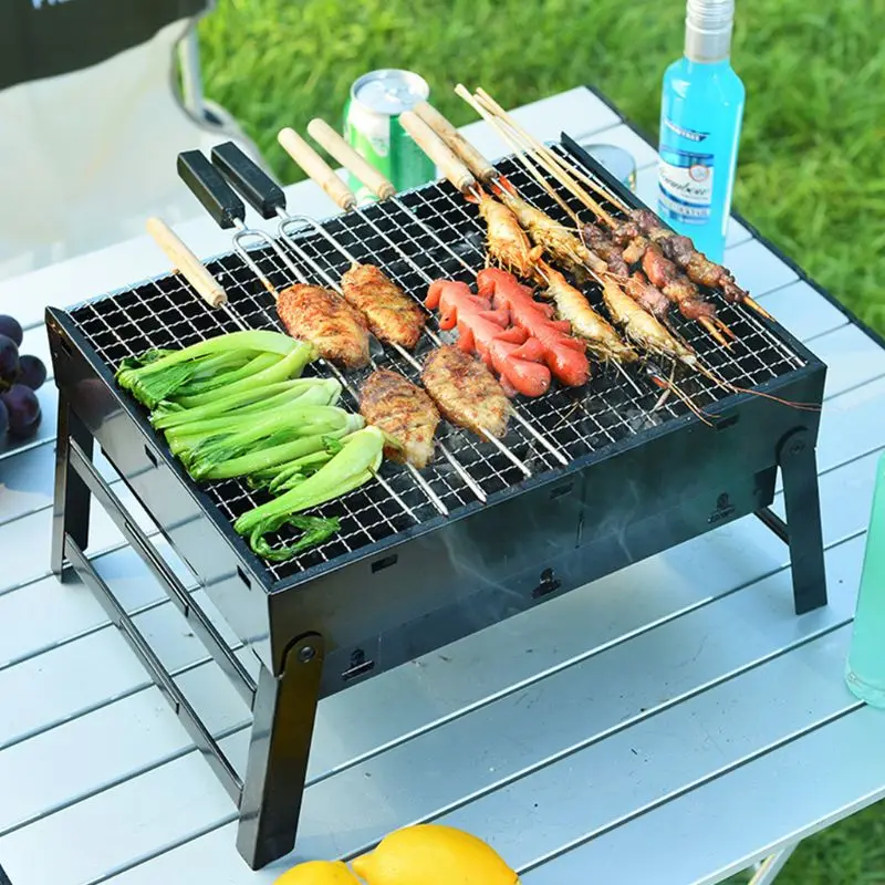 

Portable Foldable BBQ Grills Family 1-3 People Patio Barbecue Charcoal Grill Stove Stainless Steel Outdoor Camping Picnic