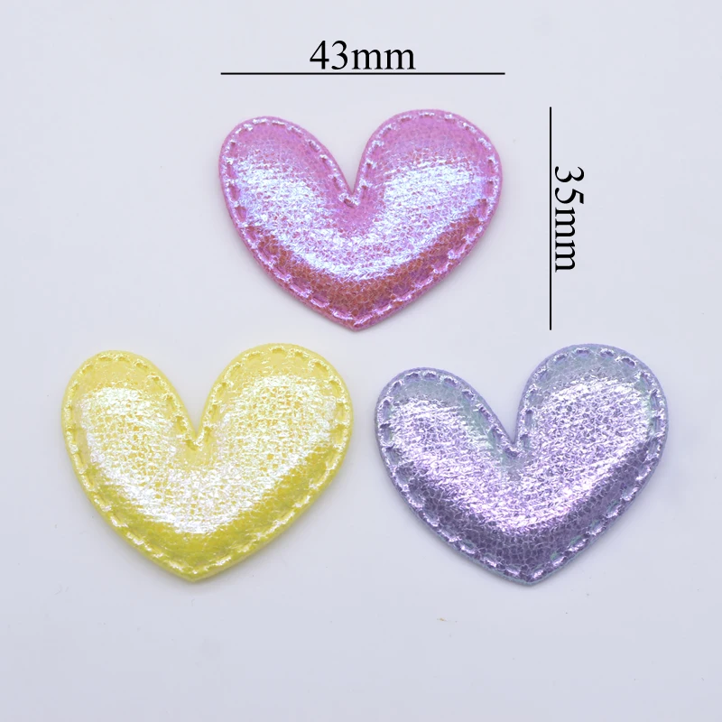 30Pcs 43*35mm Glitter Heart Applique Padded Patches for Clothes Hat Crafts Sewing Supplies DIY Headwear Hair Clips Bow Decor