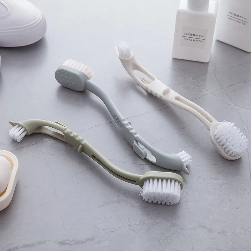 

Solid color dual head long handle cleaning shoe brush for shoe brushing