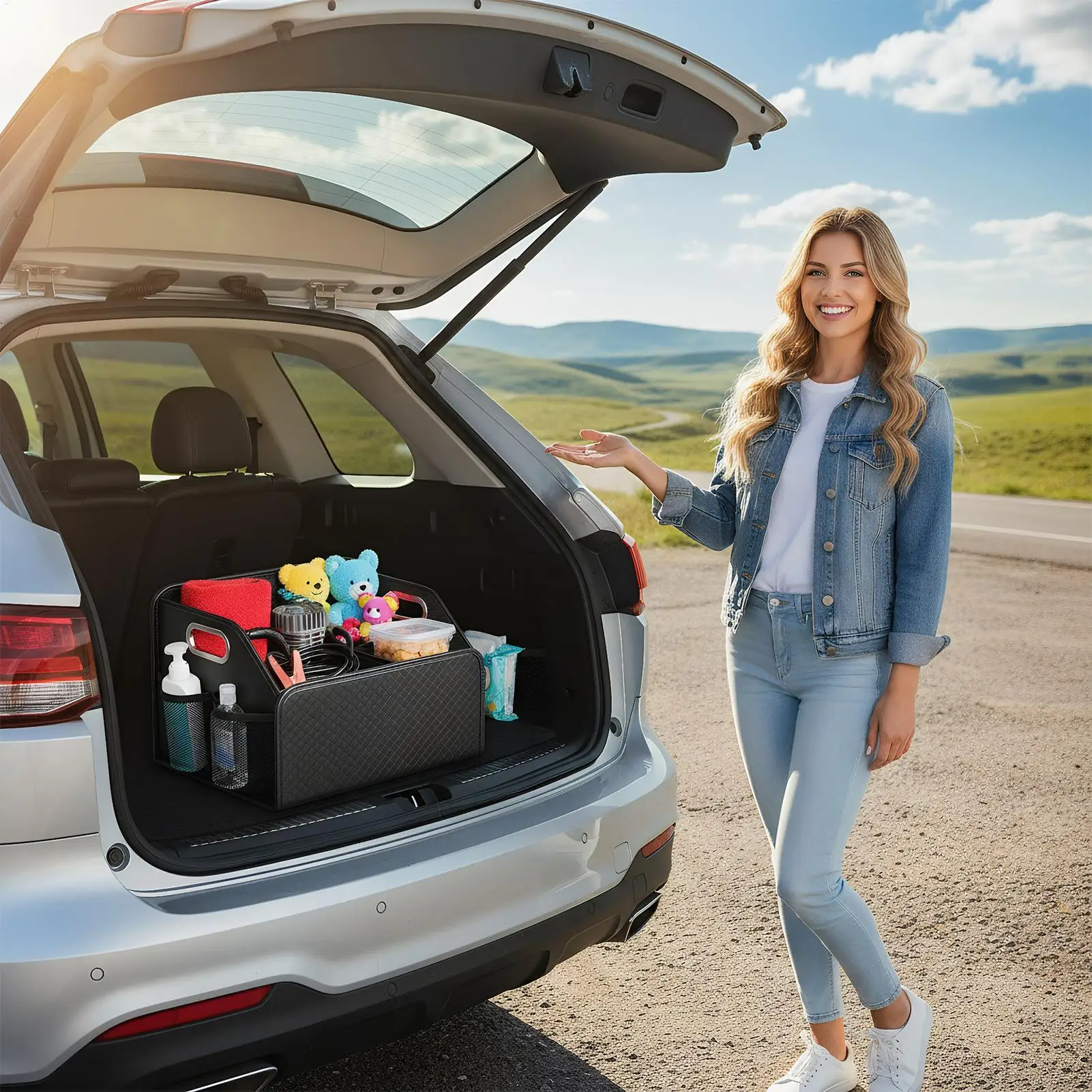 

Trunk Organizer for SUV Multi-Compartment with Handles Folding Car Trunk Storage Organizer for SUV RV Sedan Automotive Vehicle