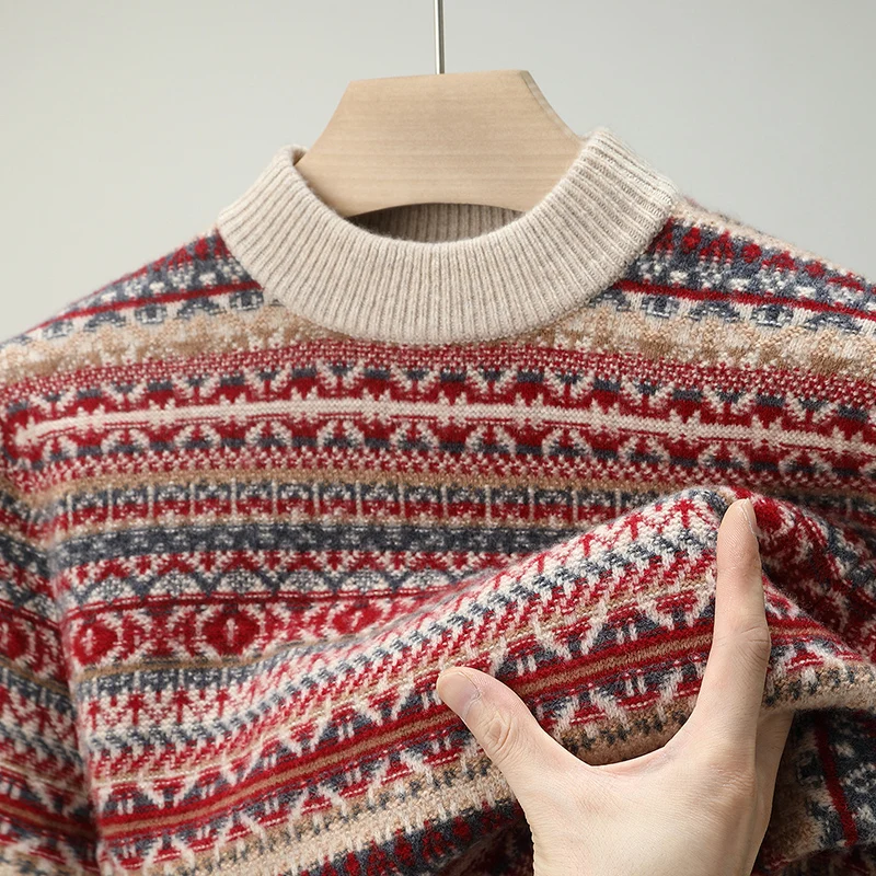 

Thiened Pure Wool Men's Knitted Sweater Winter f-High Collar Cozy Warm High-End Men's Knitwear Faionable Inner Wear