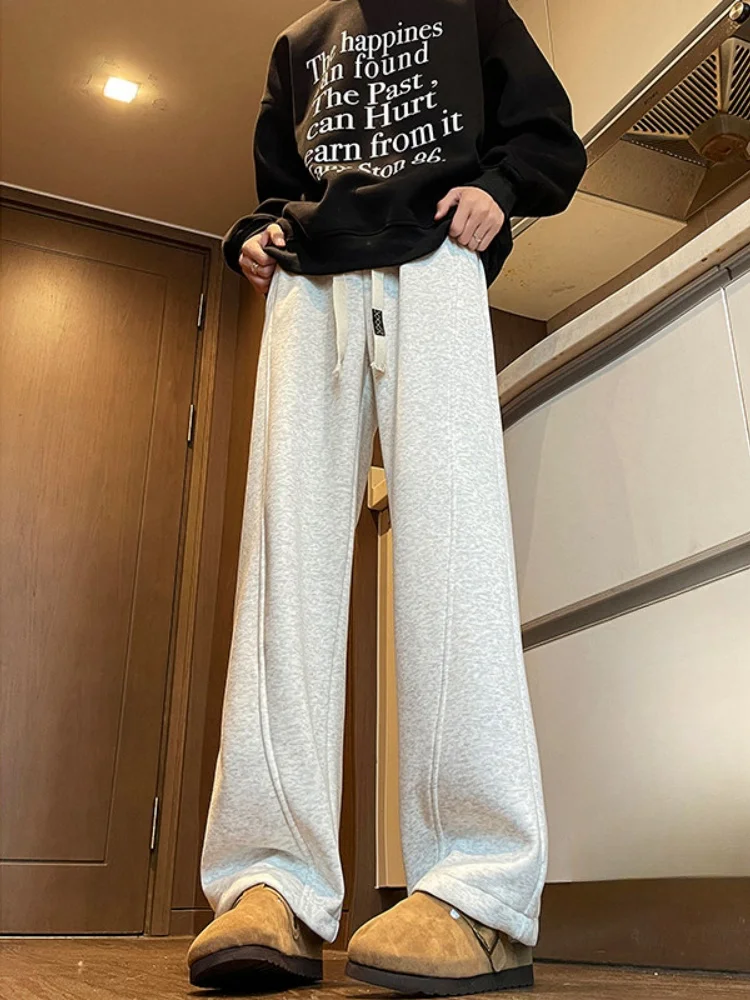 

Winter Thiened Fce Men's Sweatpants Casual Loose Straight Leg Trendy Teenage Long Pants Anti-Wrinkle Bla Youth Faion