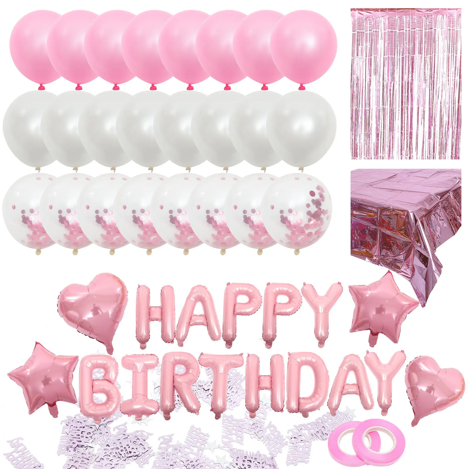 

1Set Pink Birthday Party Balloons Decoration Kit Bright Color Balloon Supplies for Wall Door Window Ceiling Party Layout