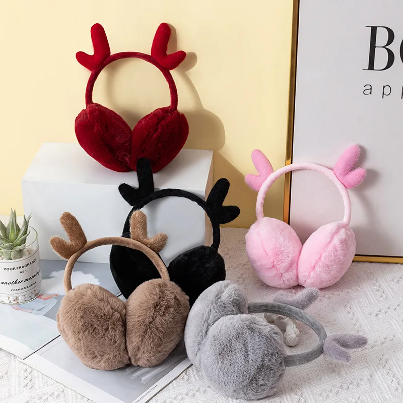 

Winter Warm Deer Horn Plush Ear Muffs Soft and Comfortable Windproof and Cold-proof Women's Ear Covers for Outdoor Activities