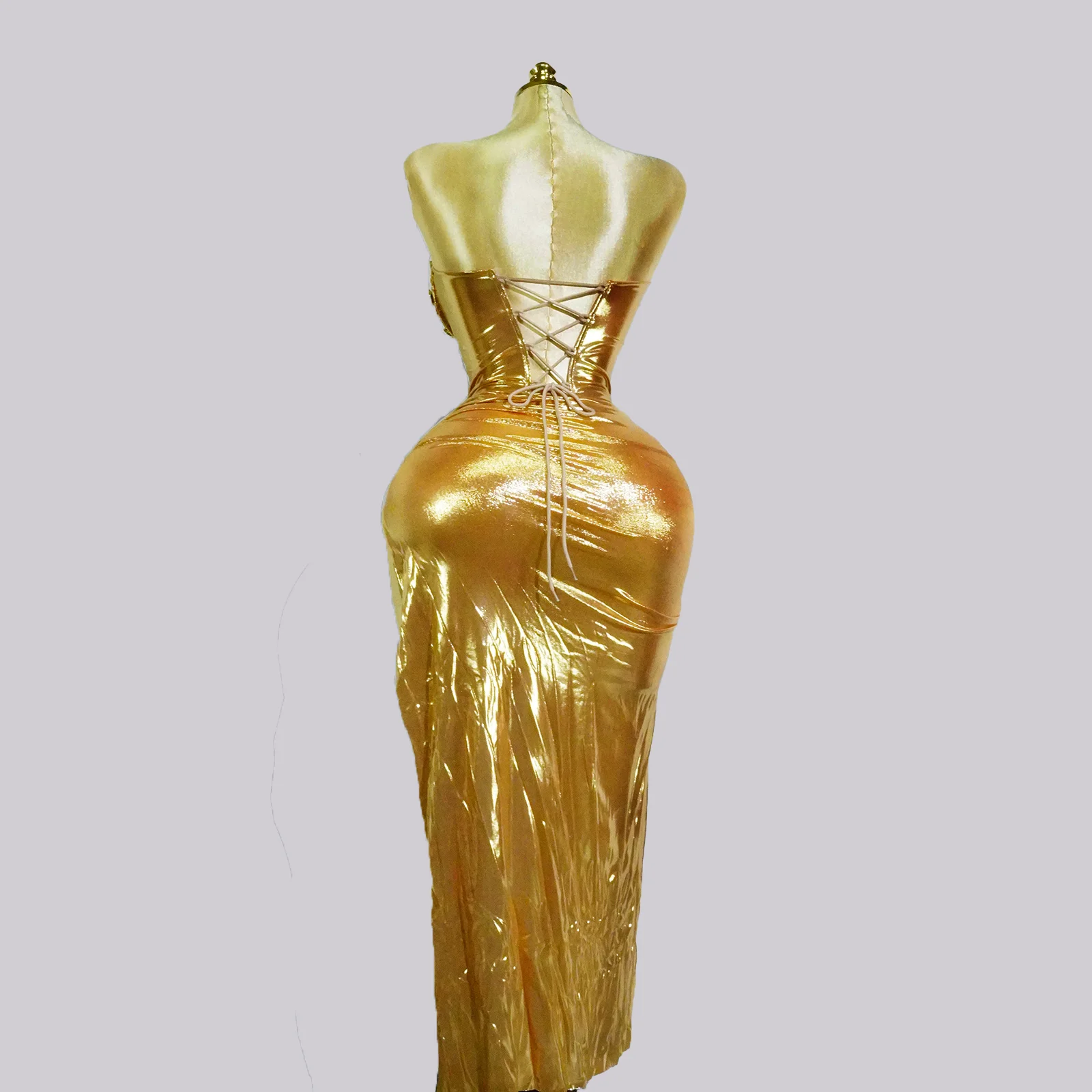 Glitter Gold Crystal 2 Piece Top And Skirt Drag Queen Outfit Dress Stage Singer Show Dance Festival Club Wedding Birthday Suit