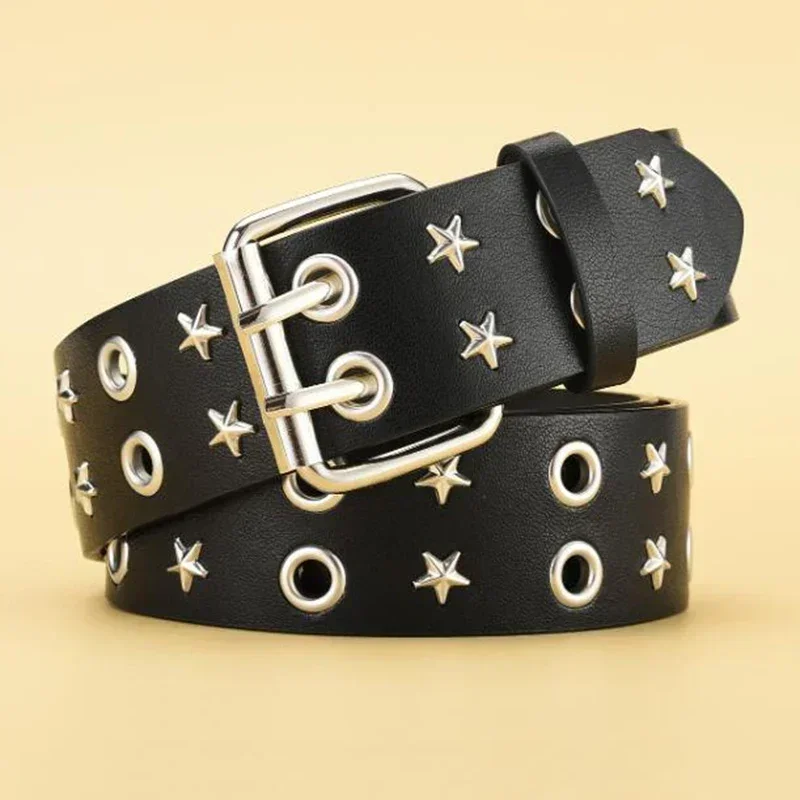 Fashion Double Row Rivet Belt for Men and Women Classical Punk Spike Belt Y2k Men's Leather Belt Studded Waistband Female