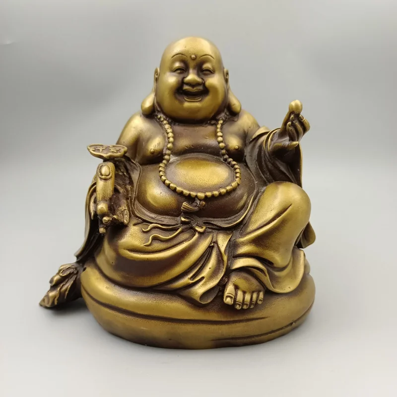 Brass Ruyi Big-Bellied , Wealth and Fortune Maitreya Buddha Decoration, Creative Gift Craft for Home Decor