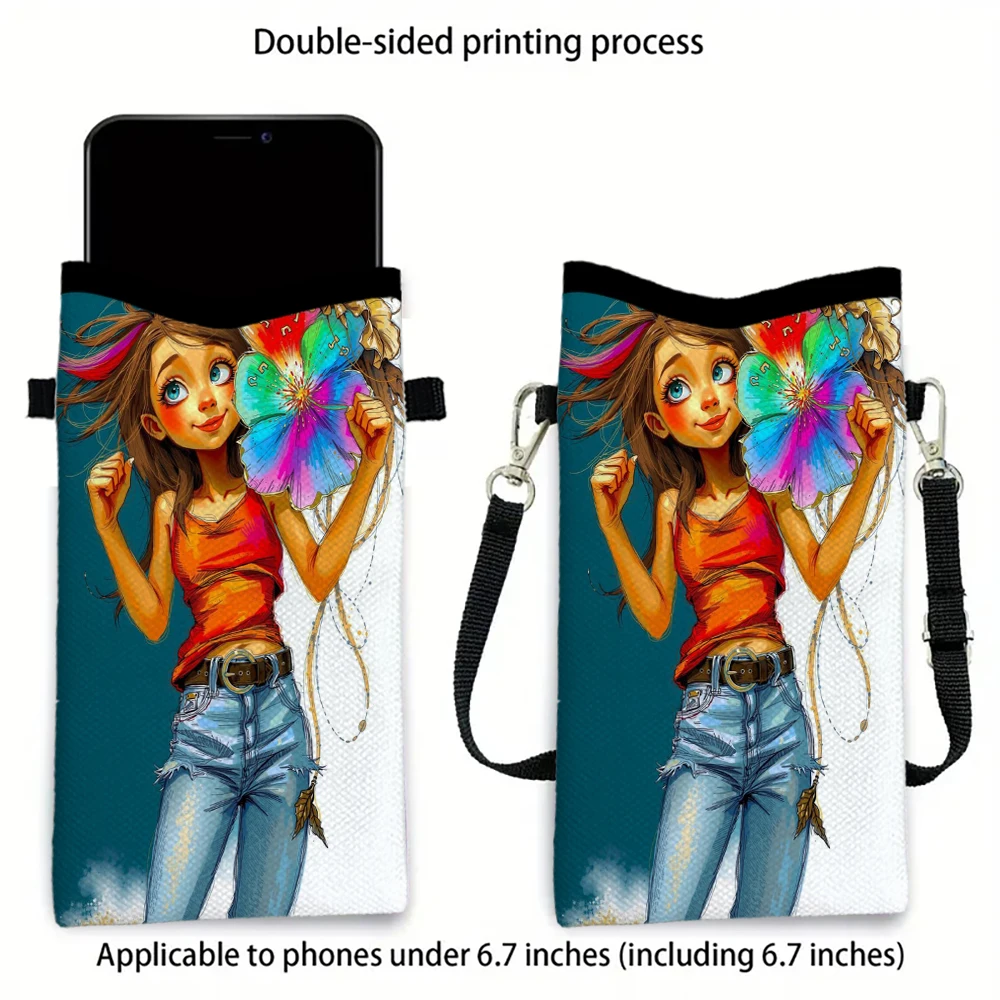 

Color Girl Print Phone Bag Adjustable Detachable Strap Designed Women Crossbody Bag Convertible Shoulder Bag3.20