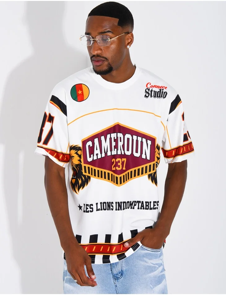 2026 New Cameroon Lions 237 Number Short-Sleeve Ethnic Color Block Striped Fan Commemorative Jersey, Unisex Loose Fit T-Shirt