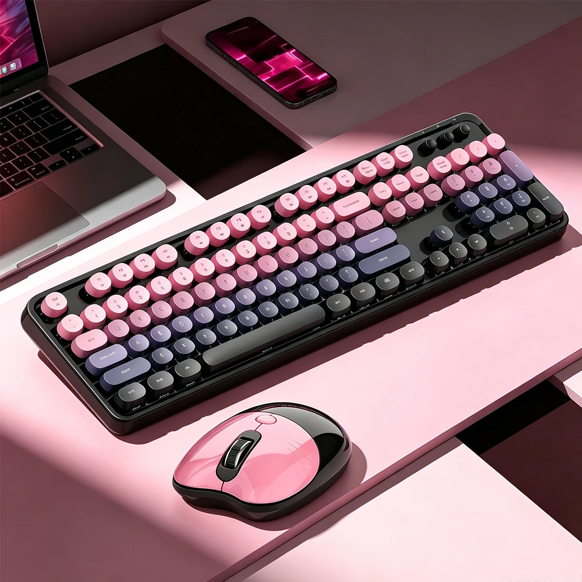 

MOFii Sweet Wireless Bluetooth Dual Mode Rechargeable Keyboard Mouse Combo, Gradient Retro Round Keycaps, US QWERTY Layout