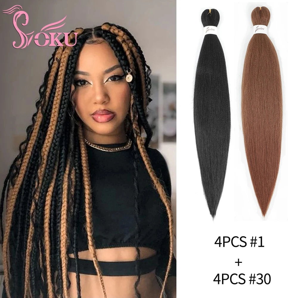 Black Brown Braiding Hair Pre Stretches Box Braids Senegalese Twist Yaki Straight Synthetic Hair Bundles Dreadlocks Extensions