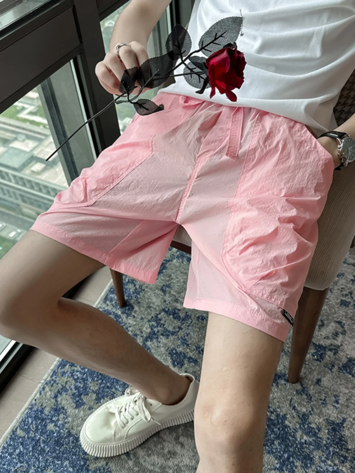 Pink Thin Sports Shorts Men's Summer American Retro Basketball Quick Dry Pants Dopamine Five-Quarter Length Straight Leg Shorts