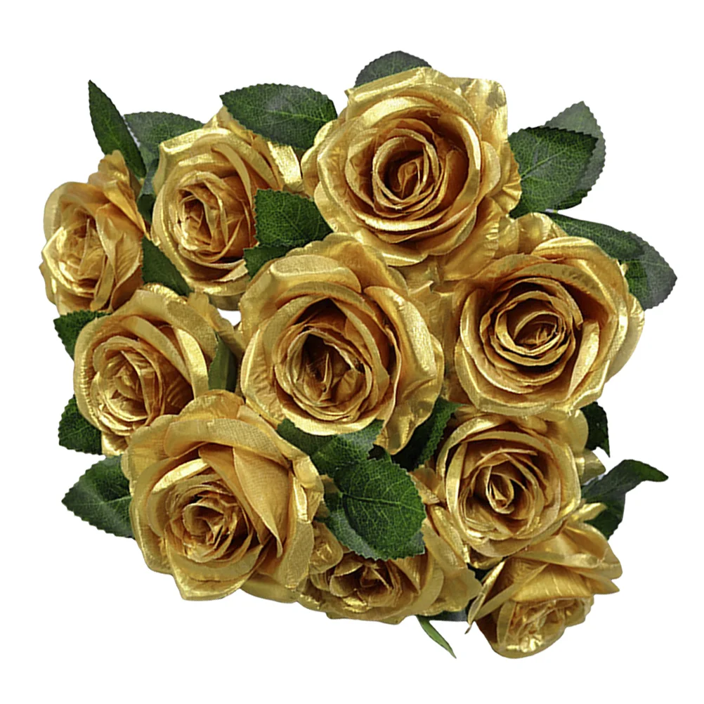 

Flower Vases Rose Gold Flowers Artificial for Decoration Fake Bouquet Plant Golden Faux Roses with Stems