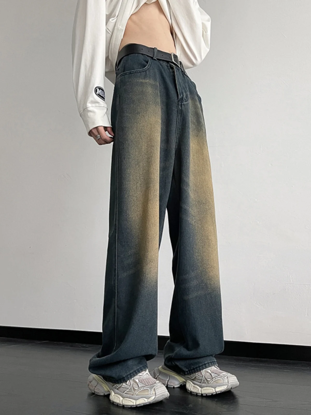 

Spring Autumn Men's Straight Leg Vintage Casual Loose Jeans Washed American High Street Trend Brand Other mid Low Waist No St...