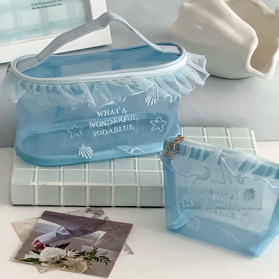2pc Lightweight Nylon MakeupBag Toiletry Bag with Zipper Closure Perfect for Travel Easy to Clean Closure Small Cosmetic Bag