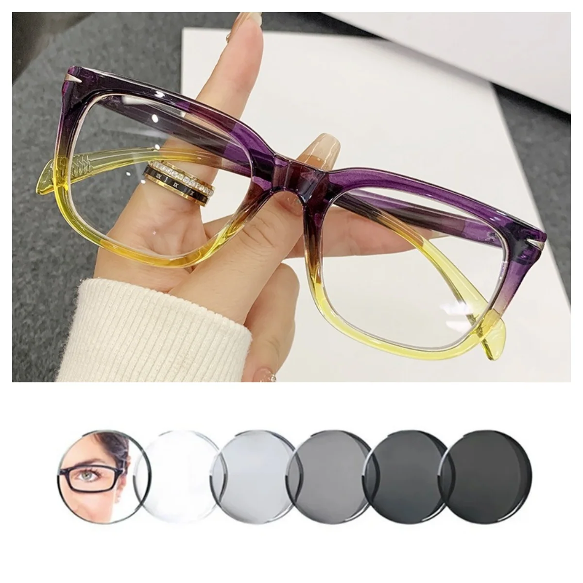 

Photochromic Women Glasses Single Vision Prescription Eyeglasses Hand Made Cat Eye Full Rime Eyewear