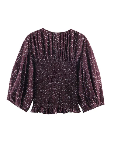 Imagen 2 del producto Blusa Elegante de Popelina para Mujer, Manga Larga, Cuello Redondo, Estampado de Lunares, Manga Abullonada, Estilo Casual de Primavera