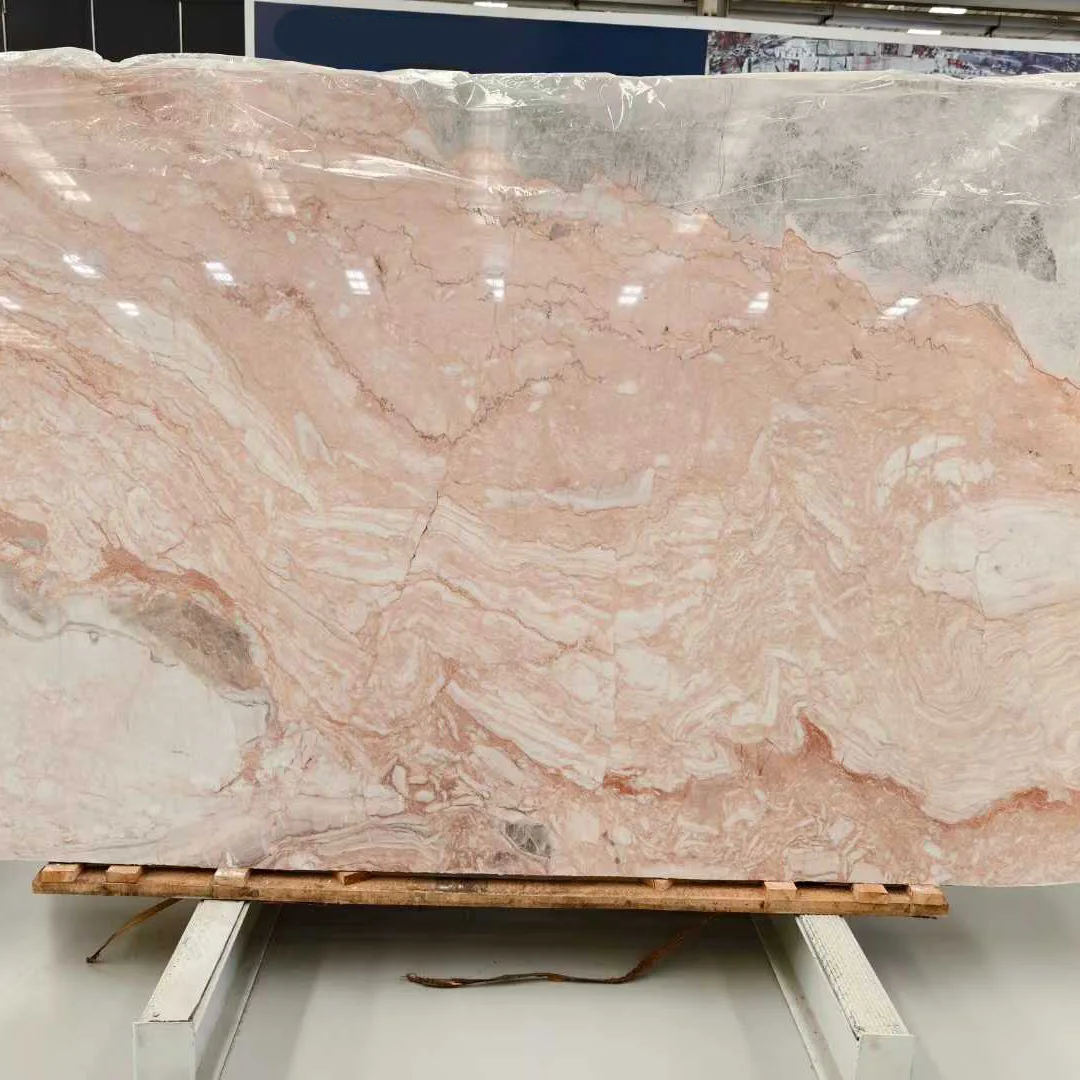Four Seasons Pink Marble Round Table Household Luxury Stone Table Panel Desktop Panel Interior Background Wall Decoration