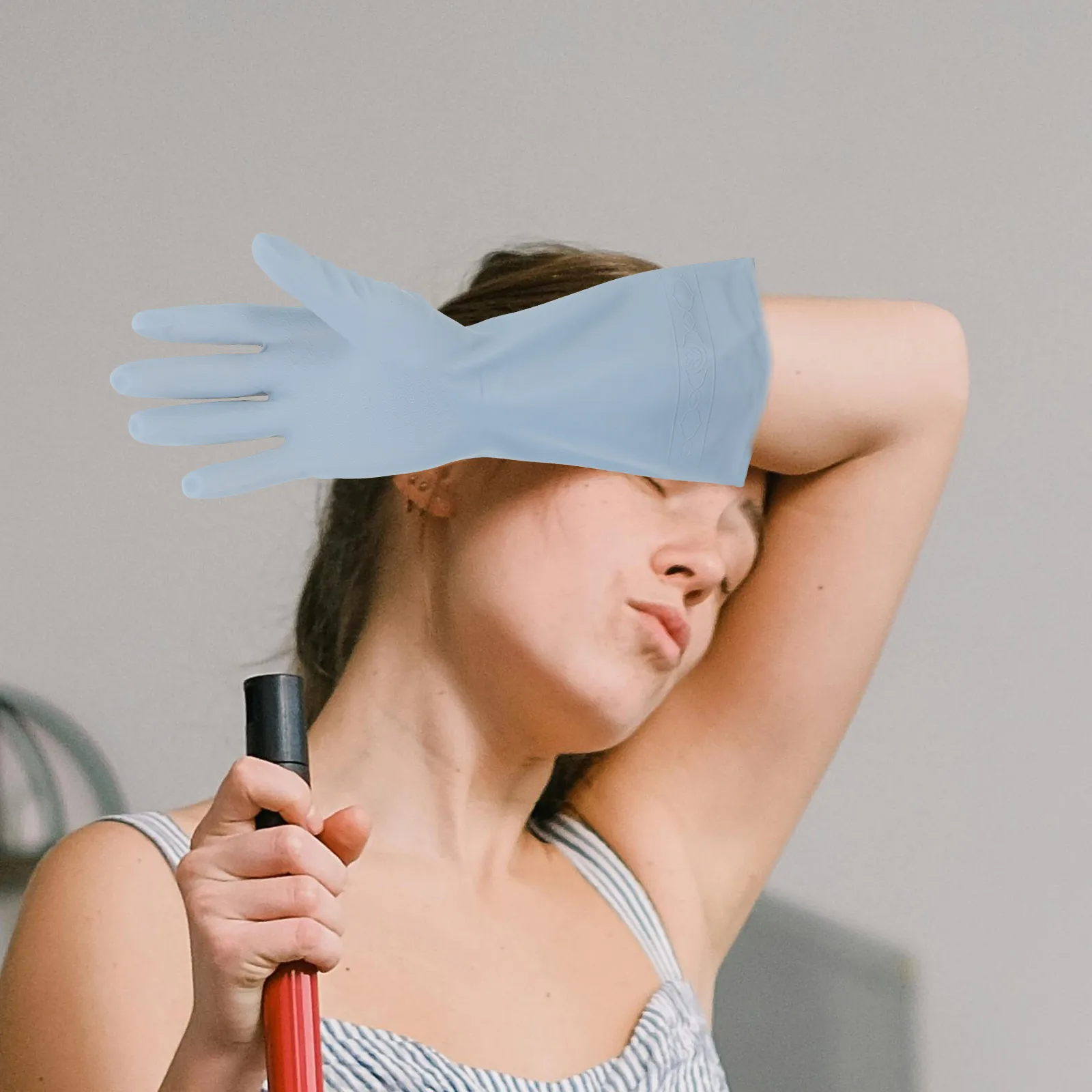 

3 Pairs Blue L Size PVC Waterproof Rubber Gloves for Cleaning Dishes Reusable Thin Kitchen Gloves Protect Wrist