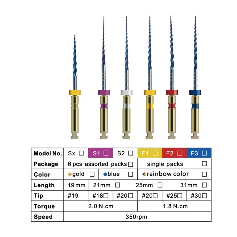 6pcs/Pack SX-F3 25mm Rotary Heat Activated NiTi Dental Files for Root Canal Endodontic Use Dentistry Rotating Instrument