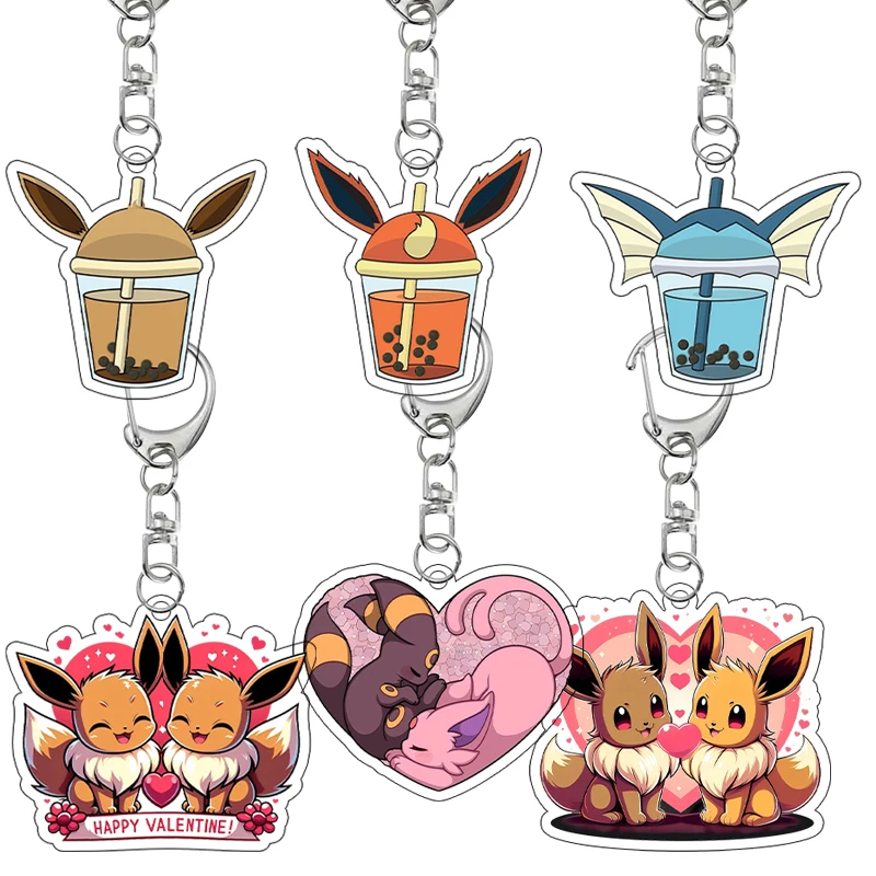 

Cartoon Eevee Eeveelutions Flareon Vaporeon Umbreon Espeon Figure Acrylic Keychain Couple Creative Backpack Charm Keyring Gifts