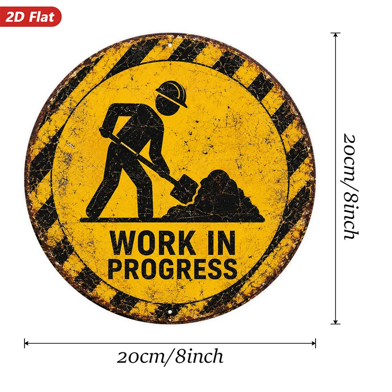 2D Flat, 1pc Work in Progress Round Metal Sign Wall Art, Perfect for Workspace Garden Dining Room, Home Decor, Weatherproof