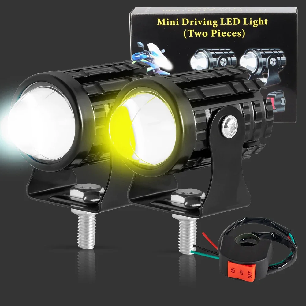 

Pop Universal Dual Color Spotlights For Motorbike Truck Trailer Off-road Moto Accessorie Motorcycle LED Headlight Mini Driving L