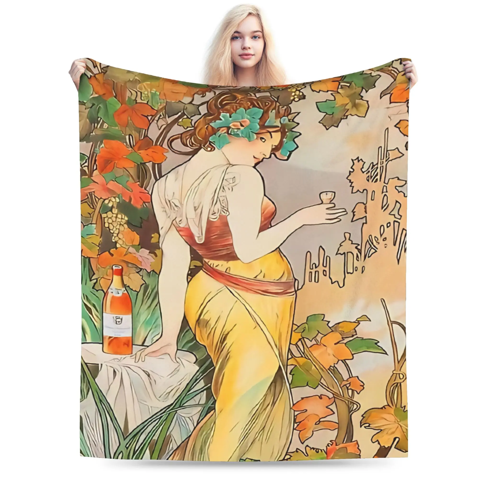 Language of Flowers Alphonse Mucha   Flannel Blanket Winter  Super Warm Throw Blanket for Kids Outdoor Fashion Bedspread Sofa