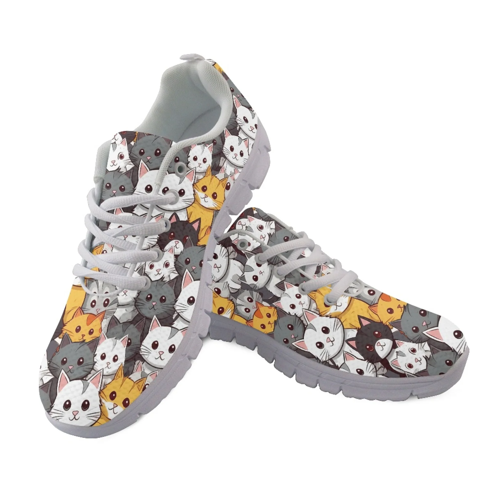 Coloranimal Cats Pattern Breathable Sports Tennis Shoes Womens Athletic Walking Sneakers Running Sneakers for Lady Ladies