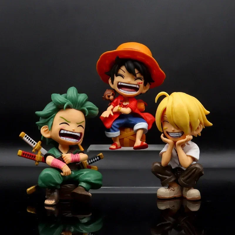 Anime Figura Sentada Rindo Luffy Action Figures, Kawaii Sanji Zoro Figurine, Enfeites de Carro, Brinquedos de Coleção, 12cm, 1 Pc