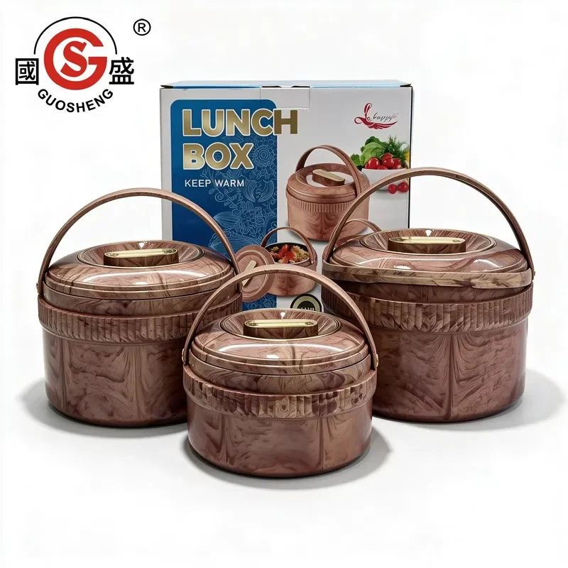 Portable 3-piece stainless steel food warmer set 2.5L 5L 8L long thermal insulation pot, suitable for picnic banquets and