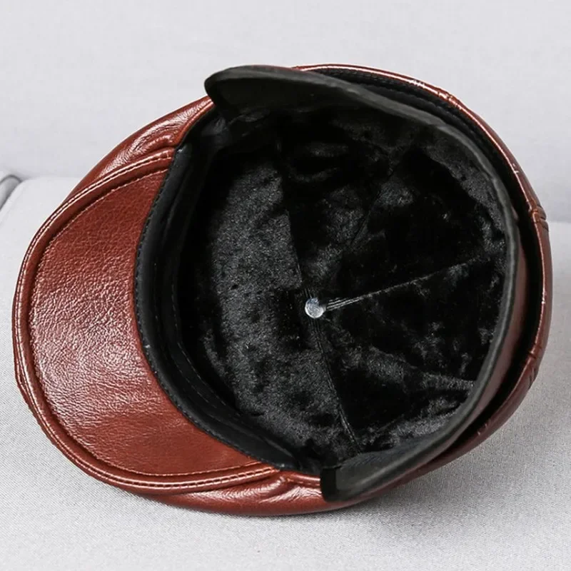 Мужские шапки, шапка из натуральной кожи, меховые теплые береты, мужская шапка из воловьей кожи, зимние наушники, шапки, папий берет среднего возраста, шапка