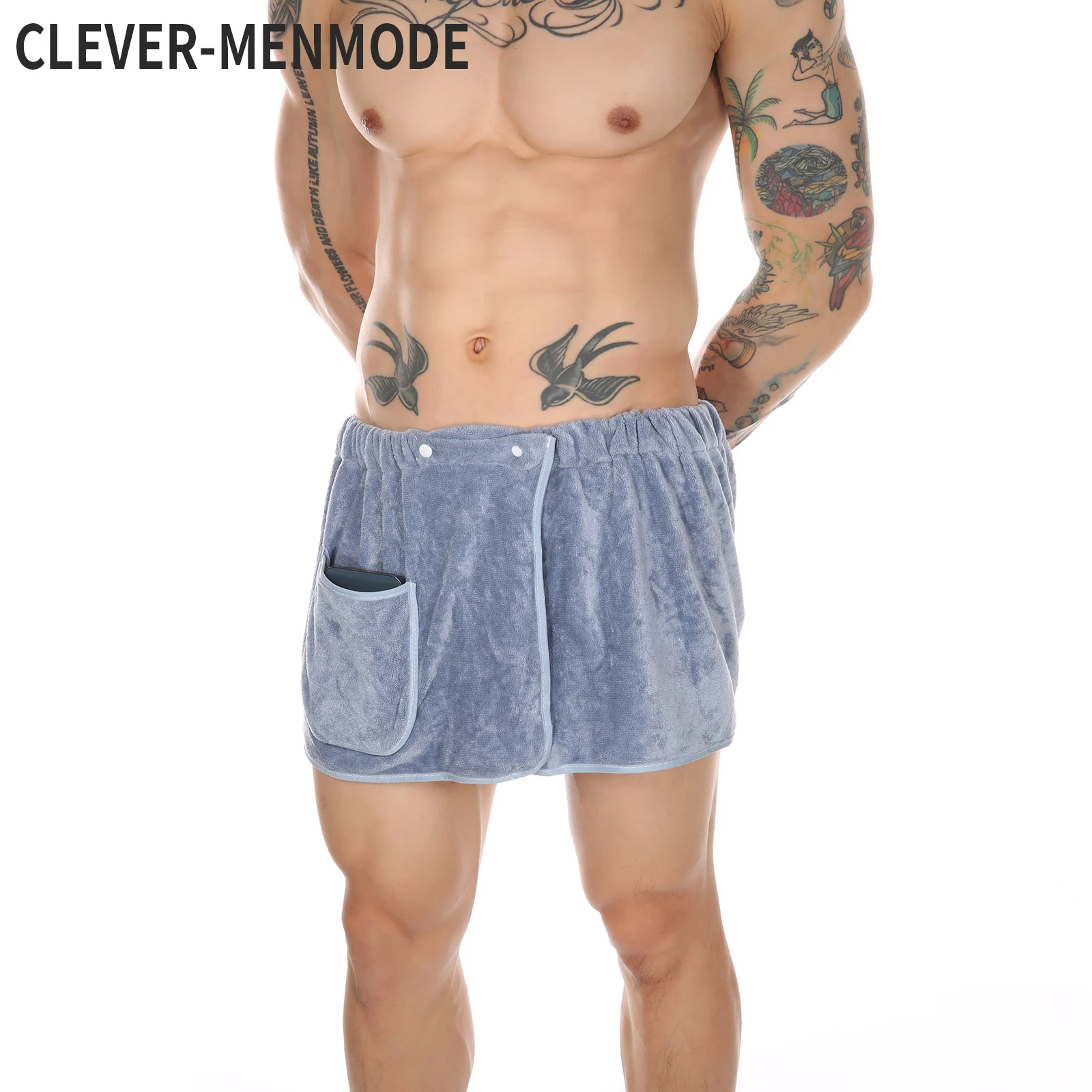 CLEVER-MENMODE-pantalones de toalla para hombre, ropa de dormir Sexy, culotte esponjoso, con bolsillo para Sauna, gruesa, para el hogar