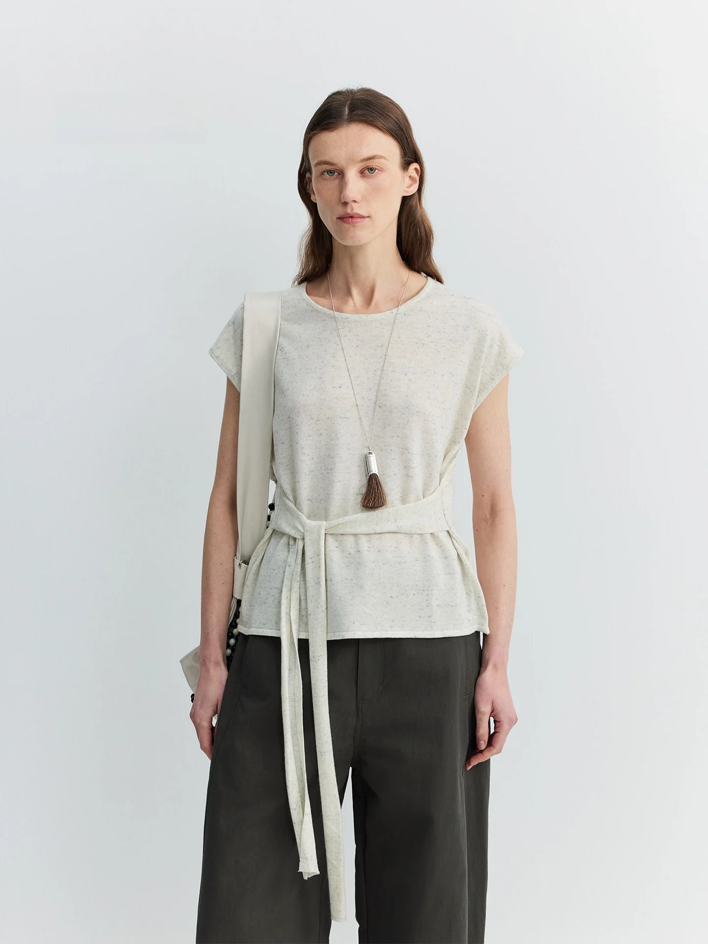 

WUUO Шерстяная льняная вязаная футболка с вырезами на плечах и X-образным вырезом, свободного кроя, с коротким рукавом, женская, удобная, дышащая