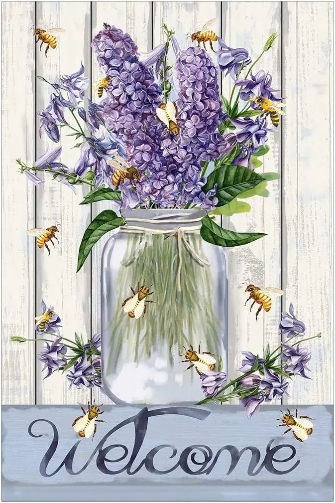 Bees and Flowers Mason Jar 28 x 40 Inch Decorative Welcome Spring Summer Double Sided House Flag uui