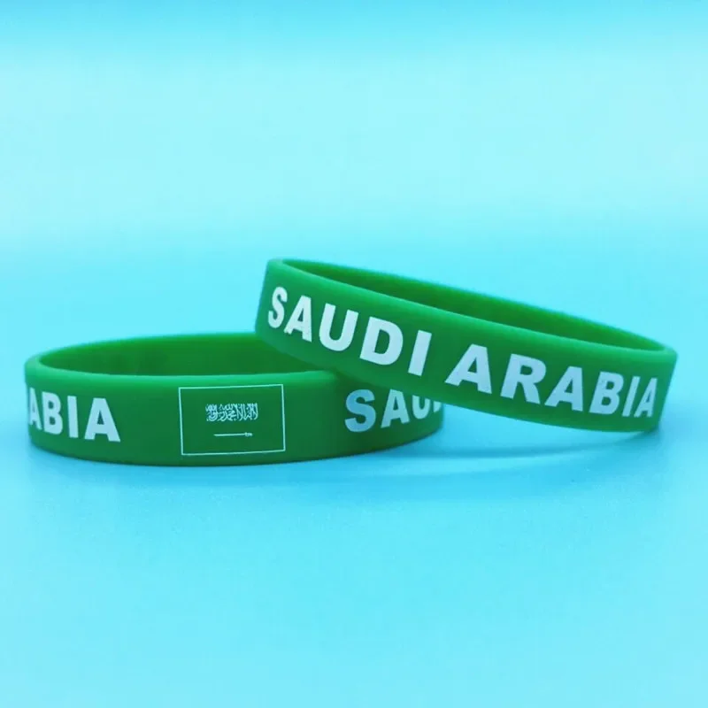 2pcs Saudi Arabia Flag Silicone Bracelet Sports Game Wristbands National Flags Wrist Strap for Men Women Rubber Band Accessories