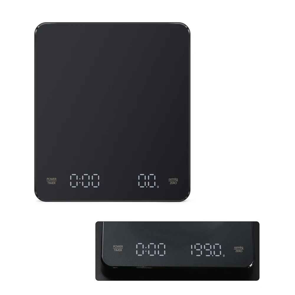 3000G/0.1g Black Coffee Weighing Scale Rechargeable Light Emitting Diode Digital Coffee Scale with Timer USB Type-C Home Kitchen