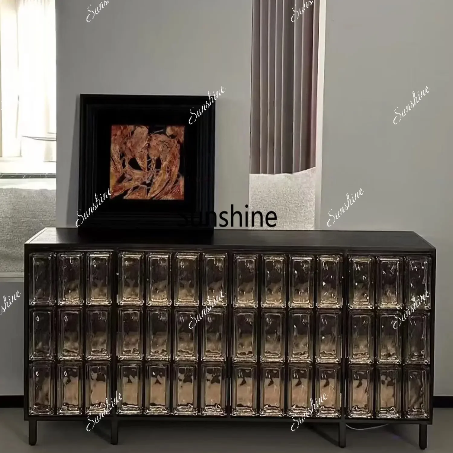 YItalian minimalist premium crystal glass brick dining side cabinet home art storage villa storage