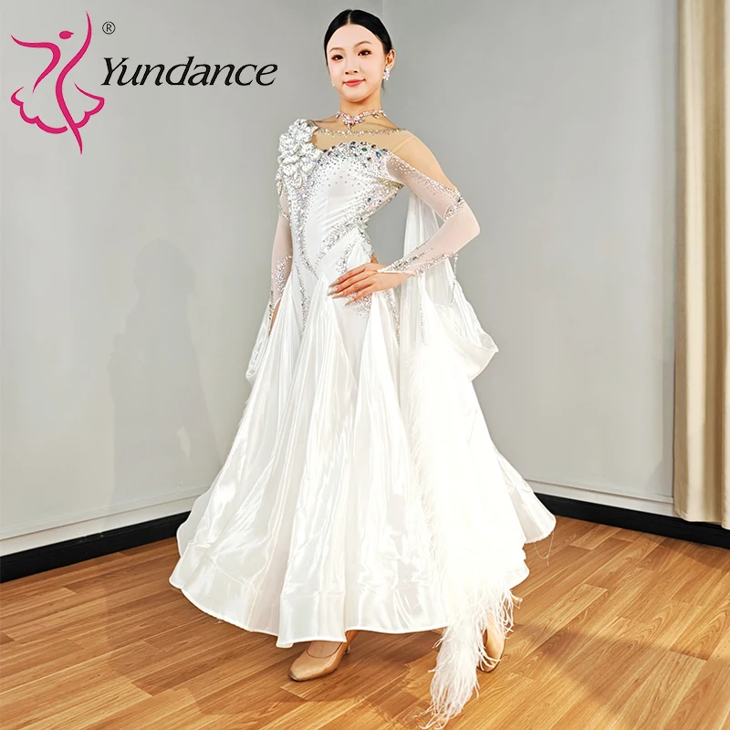 B-25164 Custom International Standard Ballroom Dance Dress for Women Spandex/Polyester Stage Performance Wear Satin Chiffon