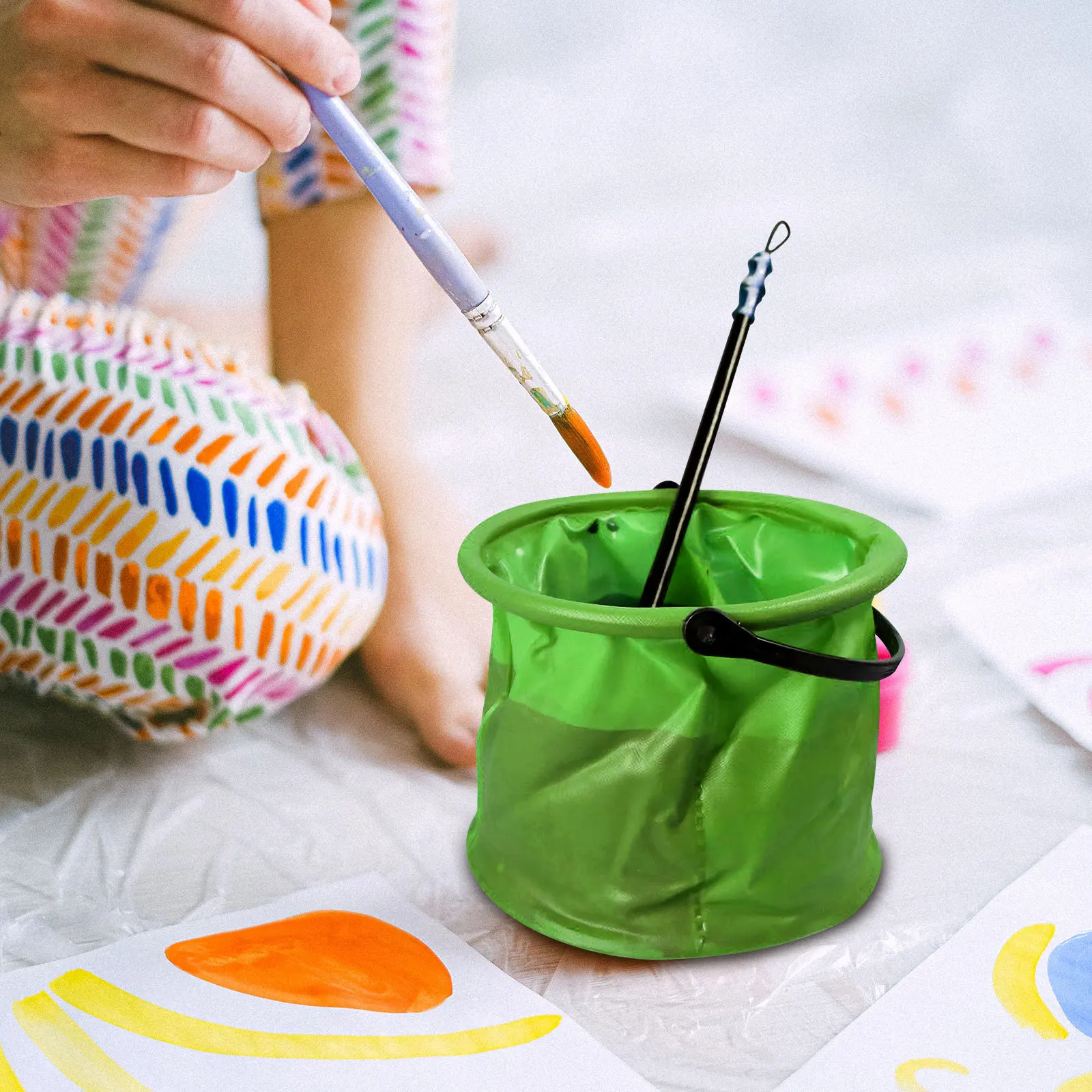 4 قطع فرشاة رسم قابلة للطي، دلو غسيل محمول من مادة PVC قابل للطي، خفيفة الوزن، غسالة أقلام، لوازم فنية خارجية، رسم