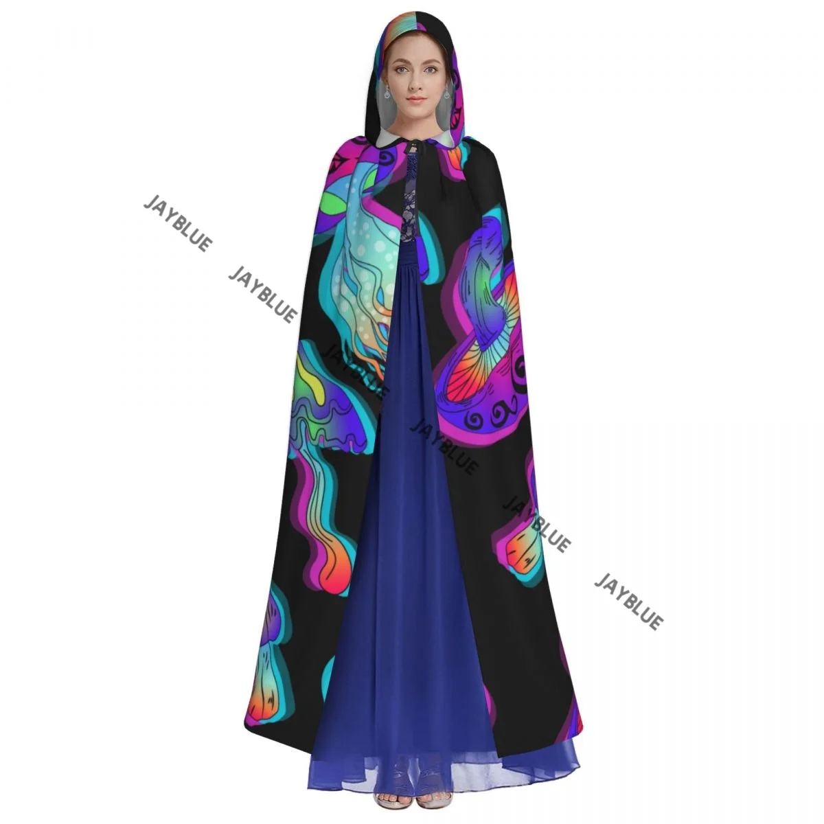 Unisex Witch Party Reversible Hooded Adult Vampires Cape Cloak Jellyfish Colorful