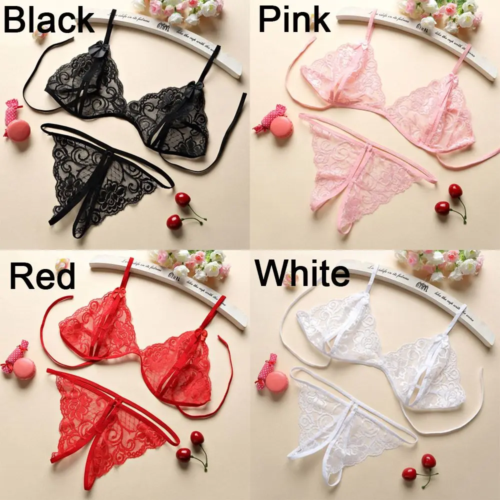 Lingerie bordado floral sexy para mulheres, sutiã aberto, ver através da tanga de renda 4 cores, conjunto calcinha de alta qualidade