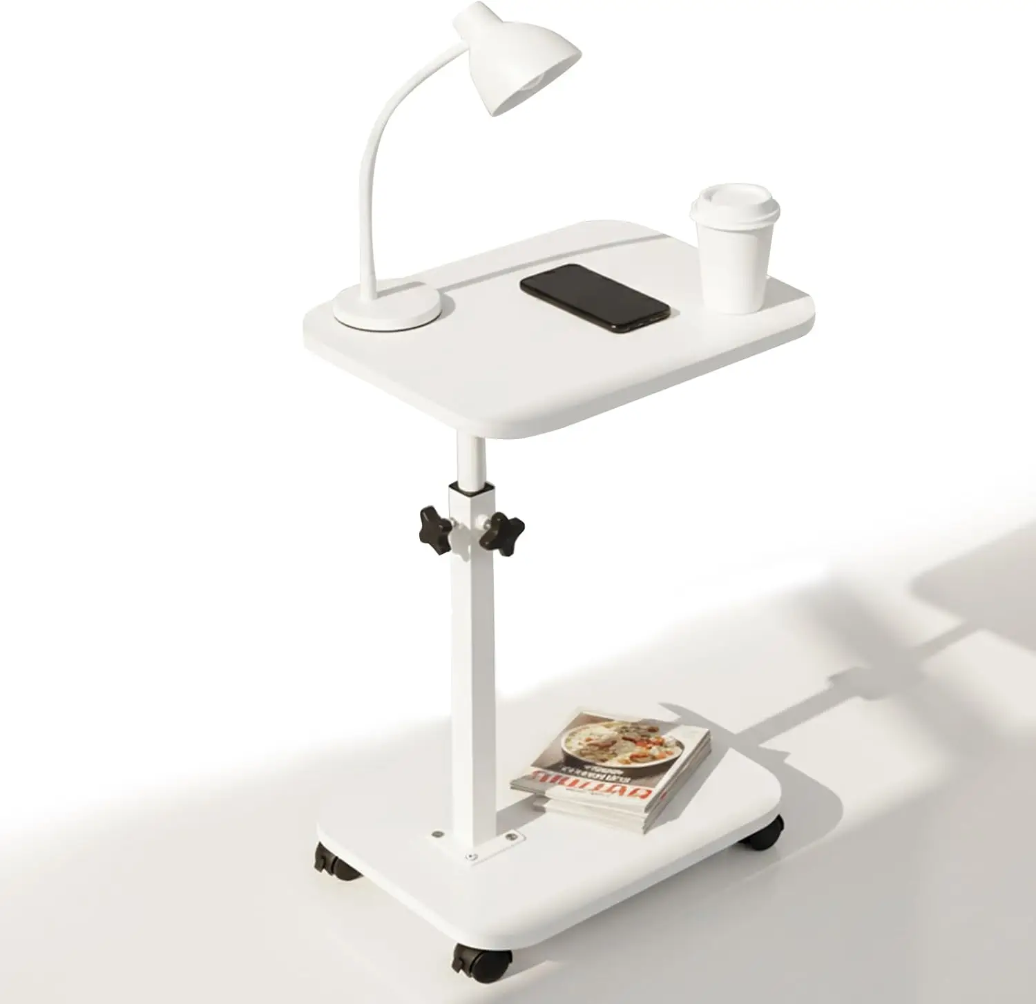 

Adjustable C-Shaped End Table with Wheels - Mobile Laptop & Reading Tray, Height Adjustable, Space-Saving