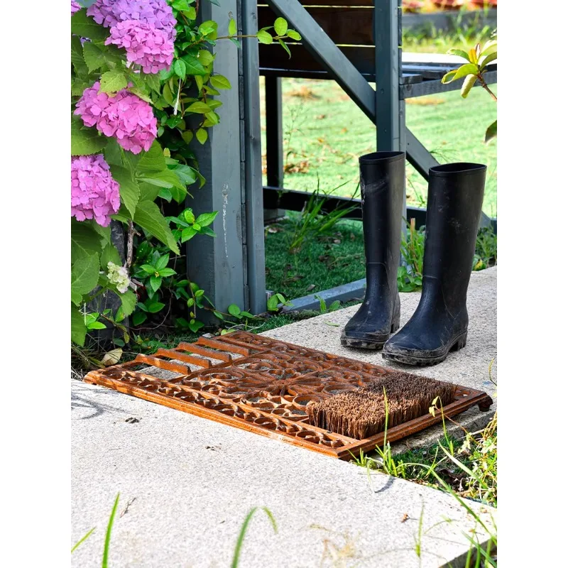 Cast iron floor mat, foot pad, shoe scraping, shoe brush, wrought iron villa garden courtyard door decoration ornament