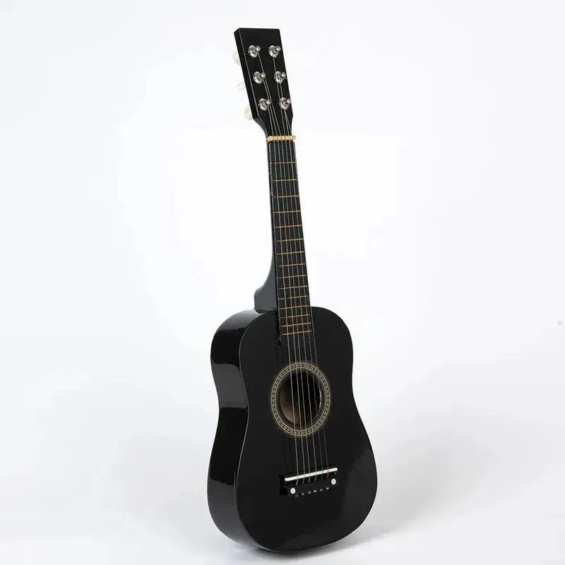 25 Inch Small Guitar Black Linden Wood 6 String Beginner Instrument for Kids Children Musical Toy