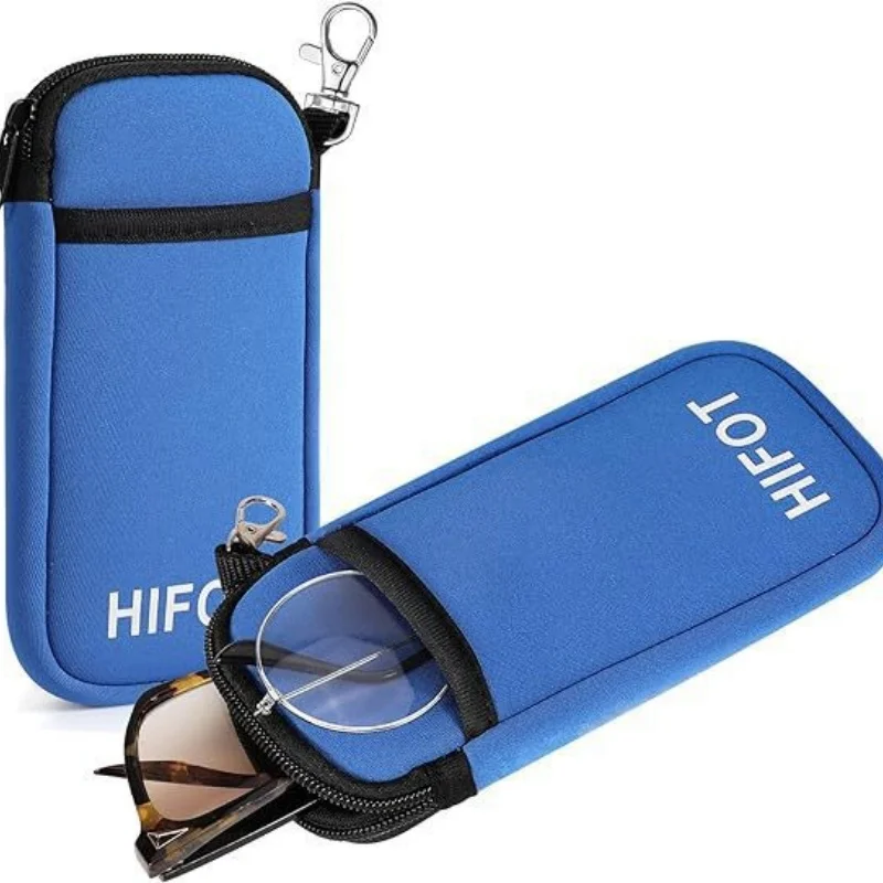 Portable Zippered Soft Eyeglass Case Sunglasses Storage Bag with Hanging Buckle Zipper Glasses Case Protective Glasses Storage