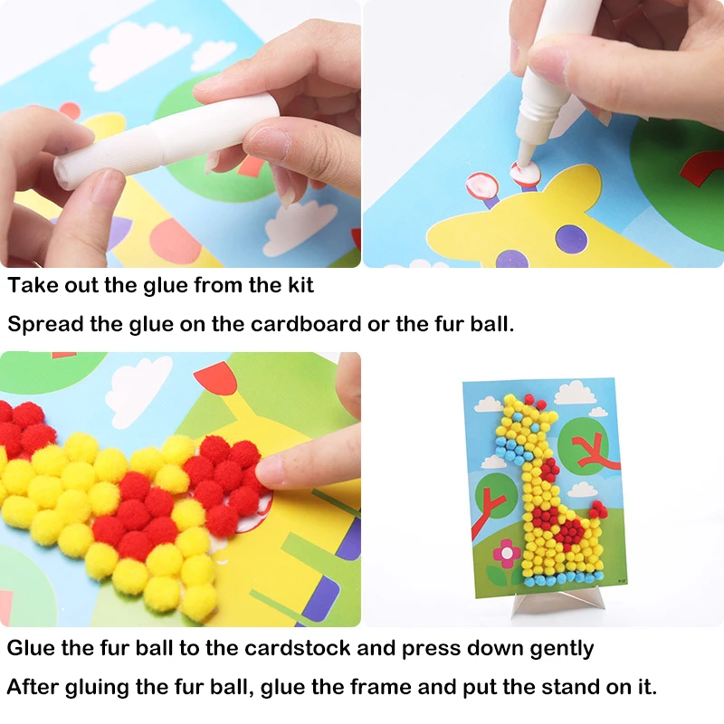 Creative Kindergarten Kids Handmade DIY Puzzle 3D Three-dimensional Paste Plush Ball Painting Material Kit Early Learning Toys