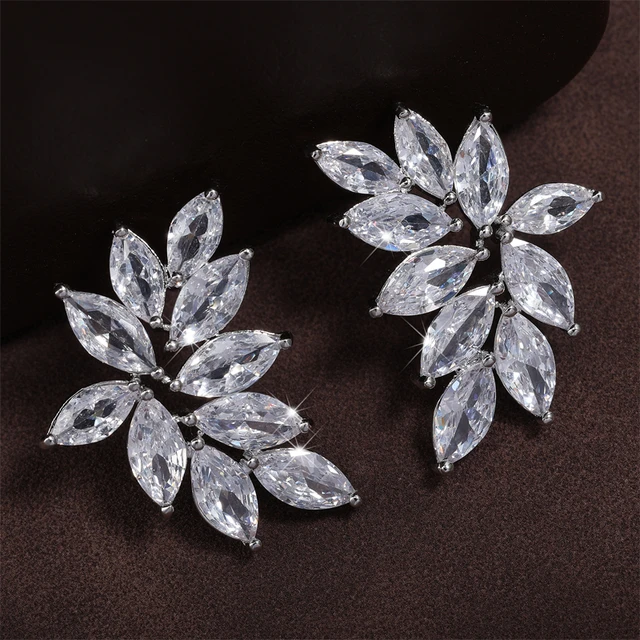 ZAKOL Fashion Sliver Color Leaf Cubic Zircon Kolczyki sztyfty dla kobiet Shinny Crystal Flower Biżuteria kolczyk